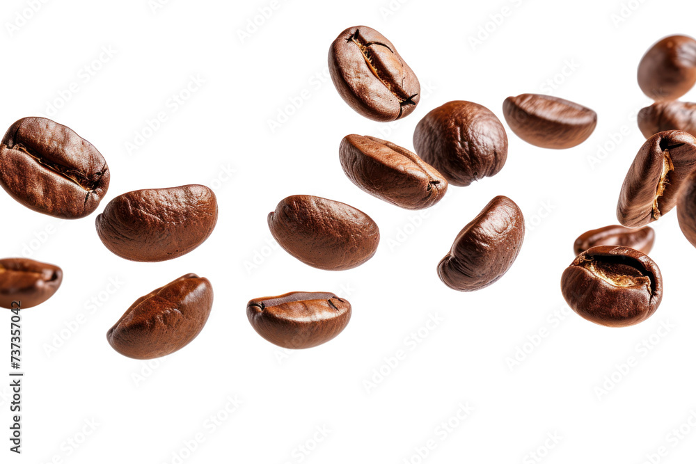 Flying coffee beans isolated on transparent white background. Flying coffee beans isolated on transparent white background.