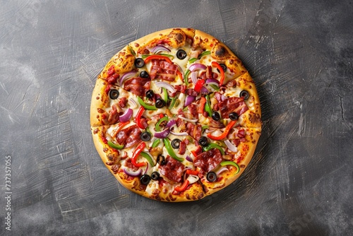 Delicious Supreme Pizza: Pepperoni, Sausage, Mushrooms, Bell Peppers