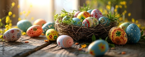Easter background with coloured eggs