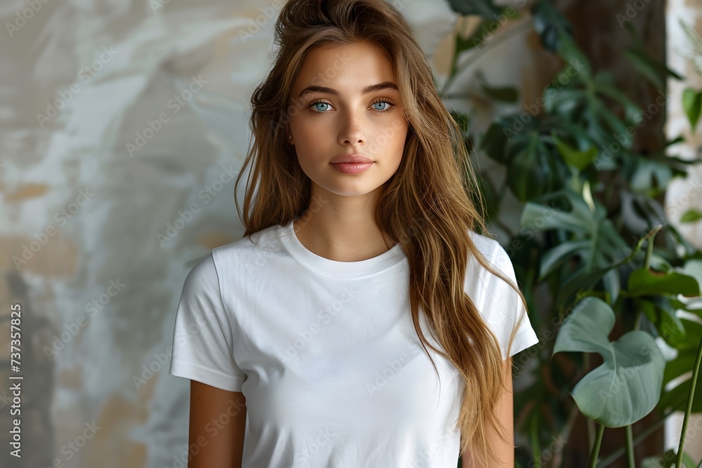 Women's White Short Sleeve Round Neck T-Shirt Mockup It is a useful tool for clothing designers to help visualize T-shirts before actual production Save time and money and makes it easier to decide. Women's White Short Sleeve Round Neck T-Shirt Mockup It is a useful tool for clothing designers to help visualize T-shirts before actual production Save time and money and makes it easier to decide.