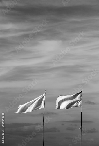 Black and white flags in the wind