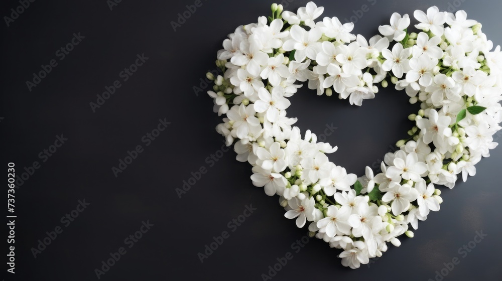 white flowers in the shape of a heart. bouquet for Valentine's Day, Women's Day, March 8. greeting card. space for text