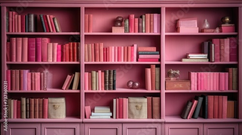 texture. a shelf of old pink books. retro background, library archive. ai generative