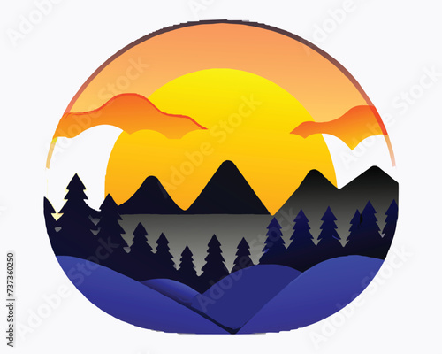 Montain and forest logo design illustration