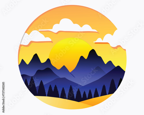 Montain and forest logo design illustration