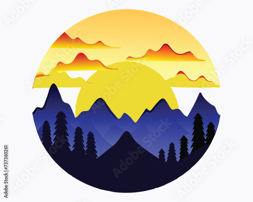 Montain and forest logo design illustration