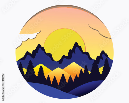 Montain and forest logo design illustration