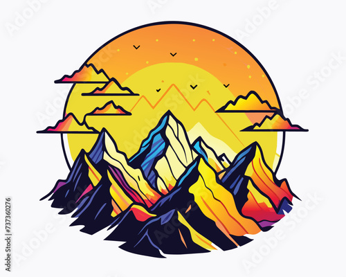 Montain and forest logo design illustration