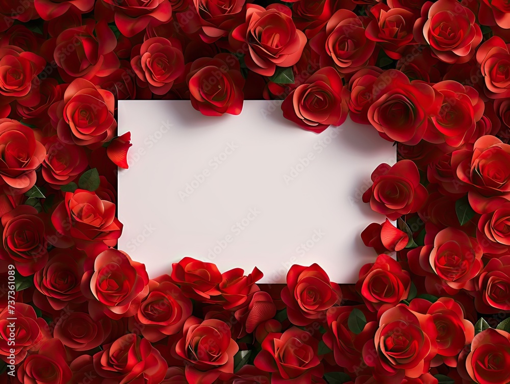 frame for valentine's day, center is white, blank copy space, surrounded by red roses, aerial view, ultra realistic, natural light. frame for valentine's day, center is white, blank copy space, surrounded by red roses, aerial view, ultra realistic, natural light.