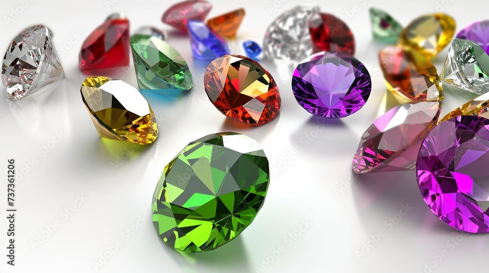 Fototapeta premium Colorful shiny gemstones on white background