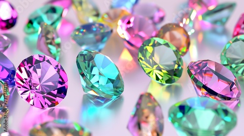 Colorful shiny gemstones on white background
