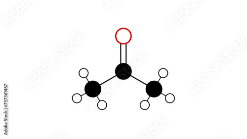 acetone molecule, structural chemical formula, ball-and-stick model, isolated image ketone photo