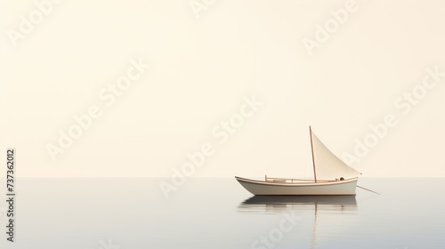 a small white boat floating on top of a large body of water with a white sky in the back ground. photo