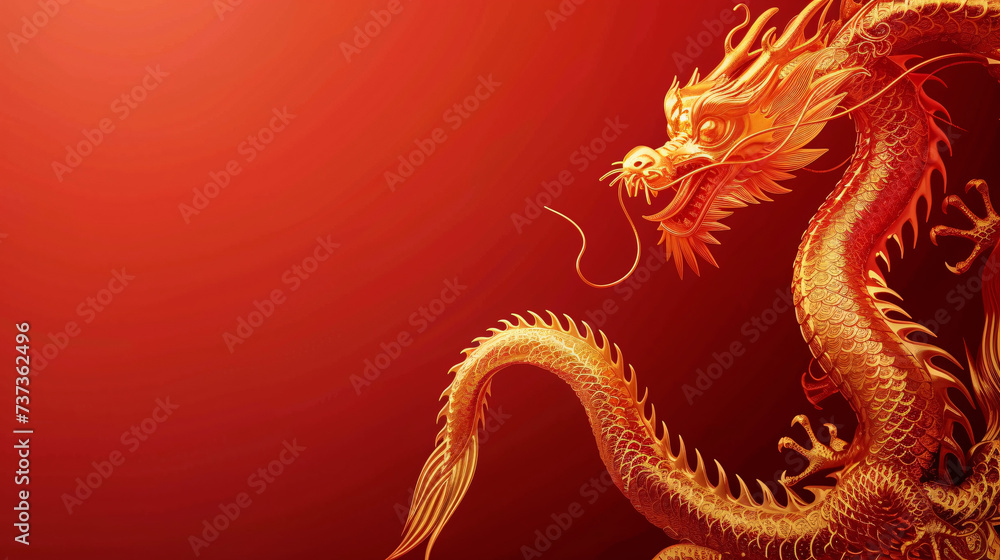 Fototapeta premium chinese dragon on the wall with copy space area 