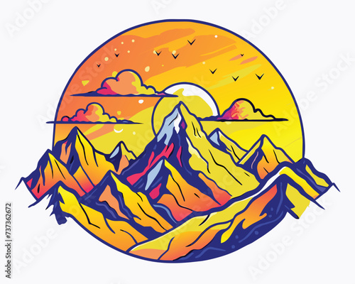 Montain and forest logo design illustration