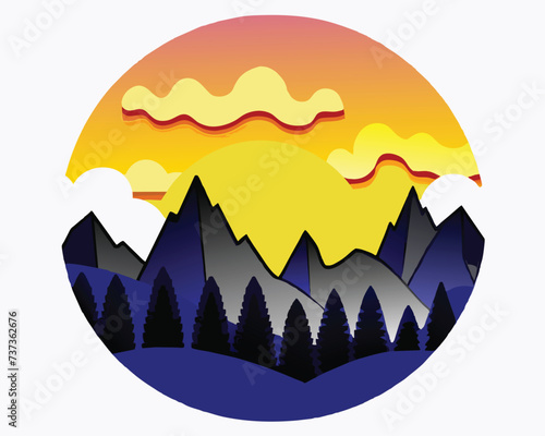 Montain and forest logo design illustration