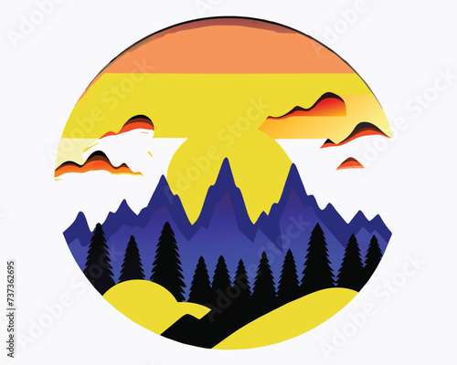 Montain and forest logo design illustration