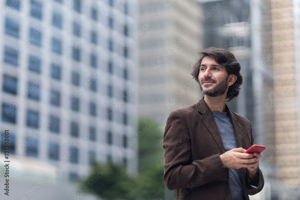 View of a young man with smartphone
