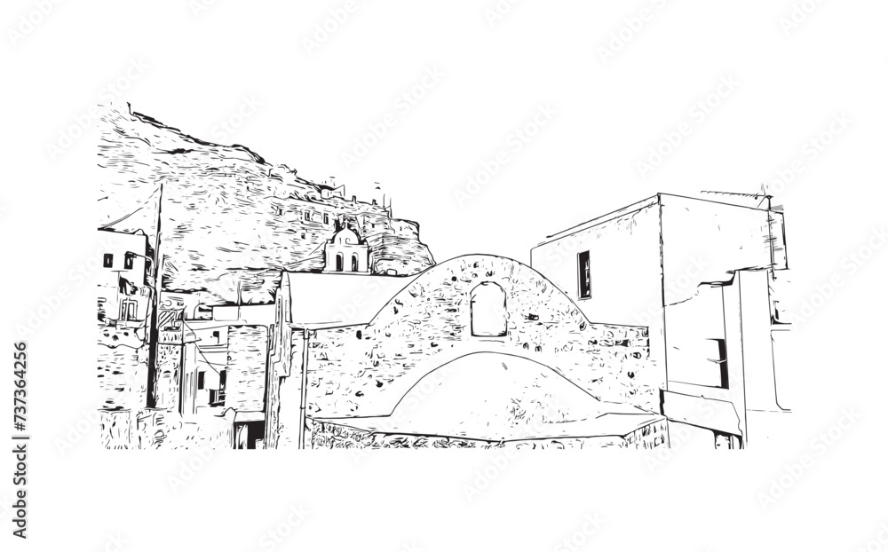 Fototapeta premium Building view with landmark of Kos city. Hand drawn sketch illustration in vector.