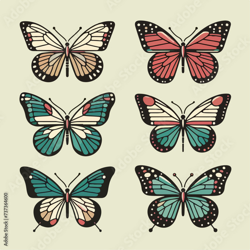 flat illustration set of butterflies