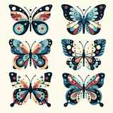 Set of butterflies of different colors and shapes. Beautiful flying insects. Vector illustration in cartoon flat style.