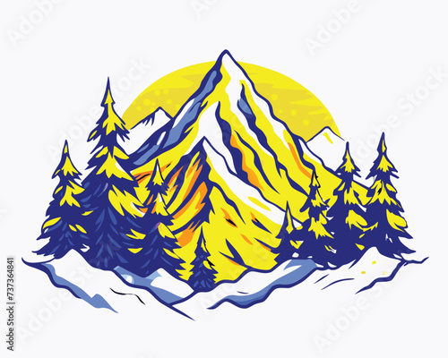 Montain and forest logo design illustration