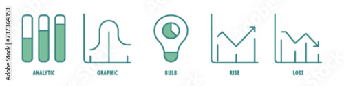 Loss, Rise, Bulb, Graphic, Analytic editable stroke outline icons set isolated on white background flat vector illustration.