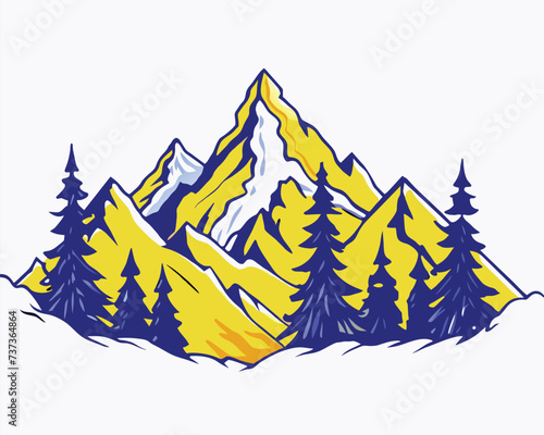 Montain and forest logo design illustration