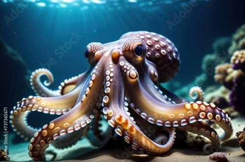 Beautiful lilac Octopus underwater in the ocean, sea.