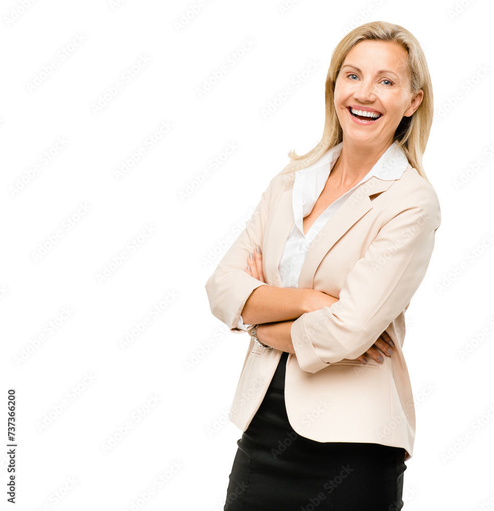 Mature businesswoman, portrait or laughing with confidence or arms crossed for commitment in corporate job. Financial manager, comedy or face for funny joke or isolated on transparent png background Mature businesswoman, portrait or laughing with confidence or arms crossed for commitment in corporate job. Financial manager, comedy or face for funny joke or isolated on transparent png background