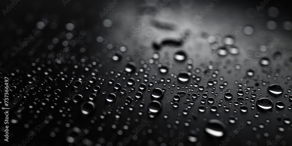 Raindrops delicately pattern on a pristine soft black glass, each drop creating a unique, tranquil pattern Raindrops delicately pattern on a pristine soft black glass, each drop creating a unique, tranquil pattern