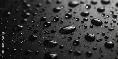 Raindrops delicately pattern on a pristine soft black glass, each drop creating a unique, tranquil pattern