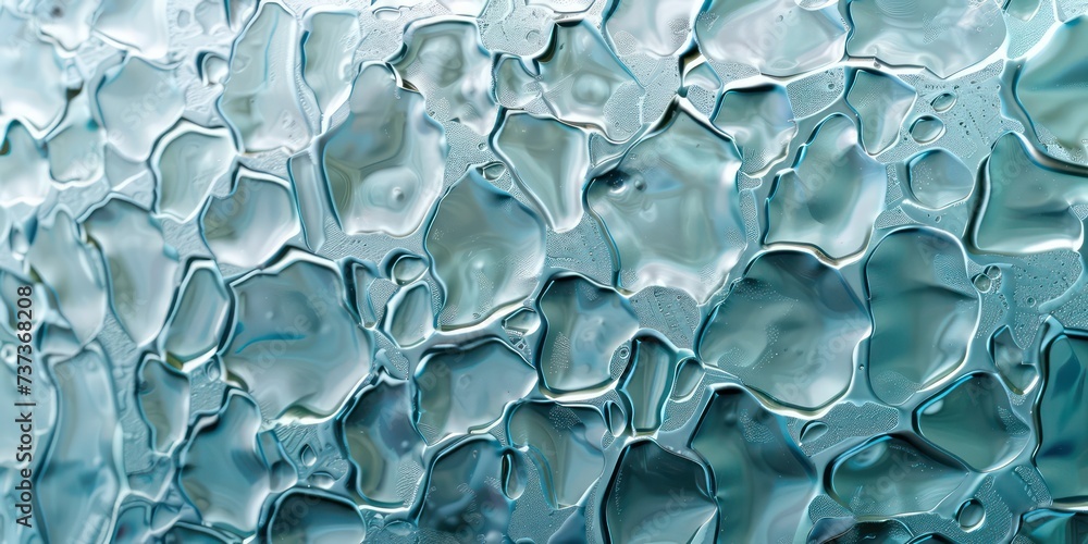 Fototapeta premium Raindrops delicately pattern on a pristine soft blue pastel glass, each drop creating a unique, tranquil pattern