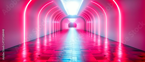 Neon dreams, a futuristic corridor glowing with blue and pink lights, a modern design concept © Jahid