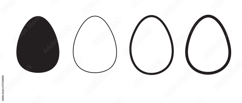 Vector set of easter eggs, silhouette. Easter Egg Vector with stroke. Set of black and white eggs.  Easter day element set. Vector illustration of egg. - obrazy, fototapety, plakaty 