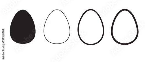 Vector set of easter eggs, silhouette. Easter Egg Vector with stroke. Set of black and white eggs.  Easter day element set. Vector illustration of egg.