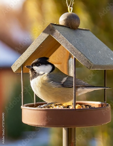 a bird in a feeder