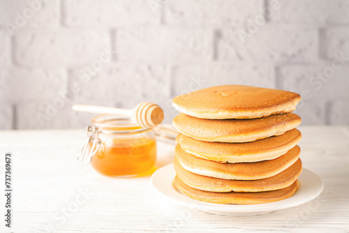 Homemade American pancakes. Healthy morning breakfast