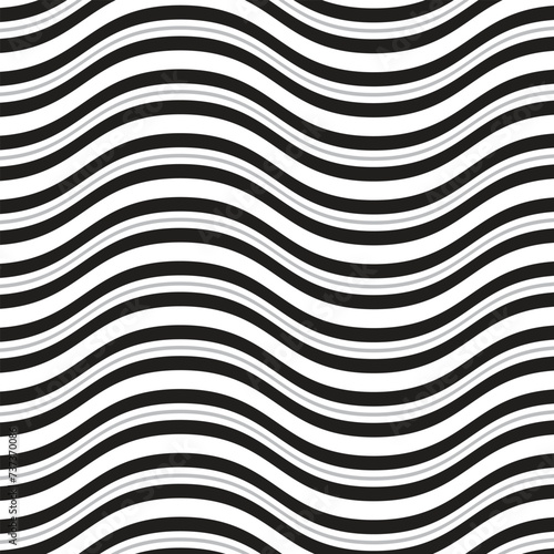 abstract geometric repeatable black grey smooth wave line pattern. © Aminul