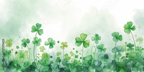 Watercolor green clover on a white background with copyspace, st patrick's day celebration concept in Ireland	