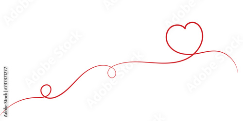 Red line art heart . Continuous line art drawing. Hand drawn doodle vector illustration in a continuous line. 