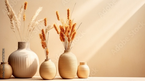 Several vases arranged on a table, creating a decorative display.