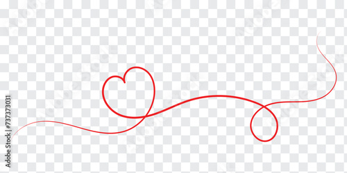 Red hand drawn heart line art banner with transparent background.
