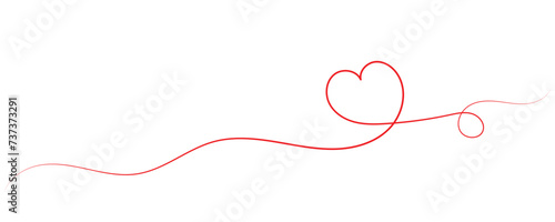 Red hand drawn heart line art banner with white background.