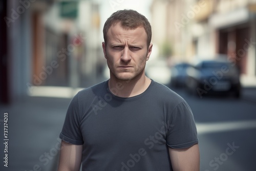 Caucasian man sad serious face portrait on street