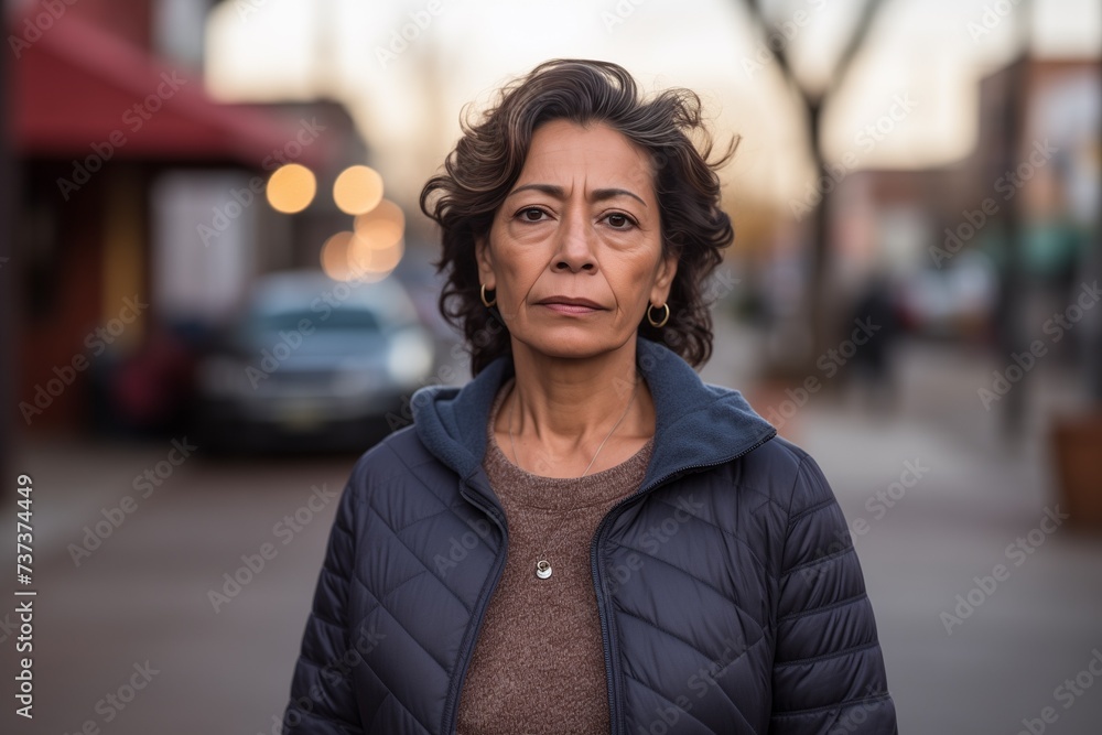Obraz premium Mature Hispanic woman sad serious face on street