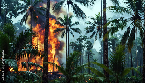 Artificially or naturally caused fires in natural rainforests  which destroy and reduce the size of these forests