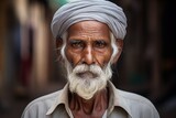 Mature Indian man sad serious face on street