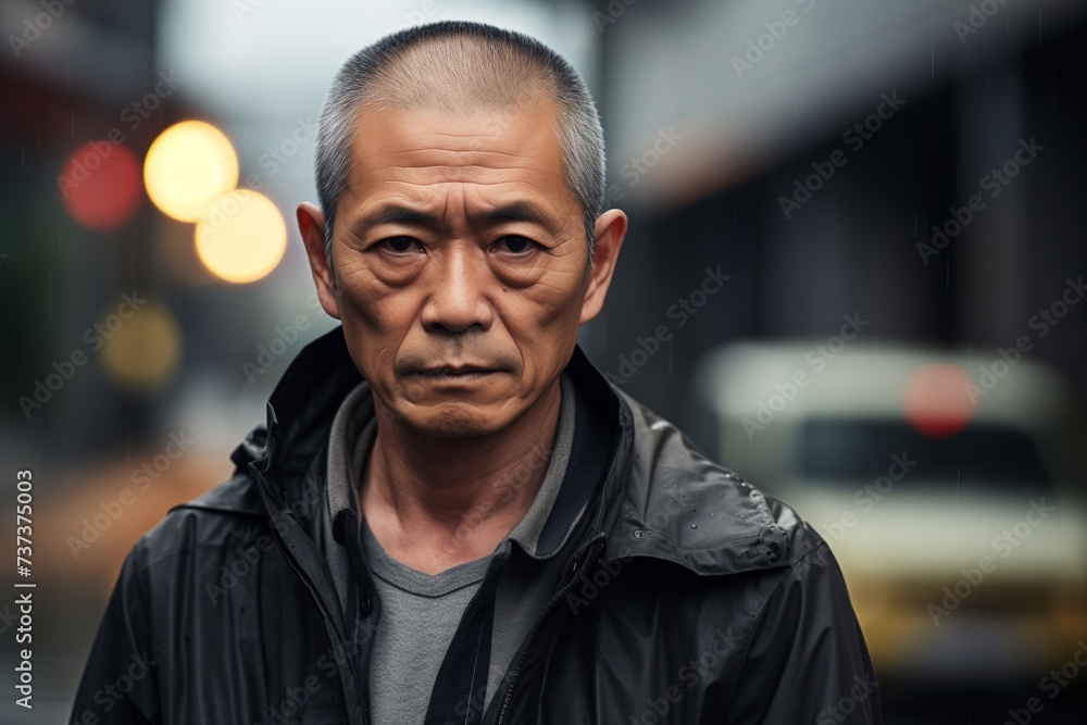 Mature Asian man sad serious face on street Mature Asian man sad serious face on street