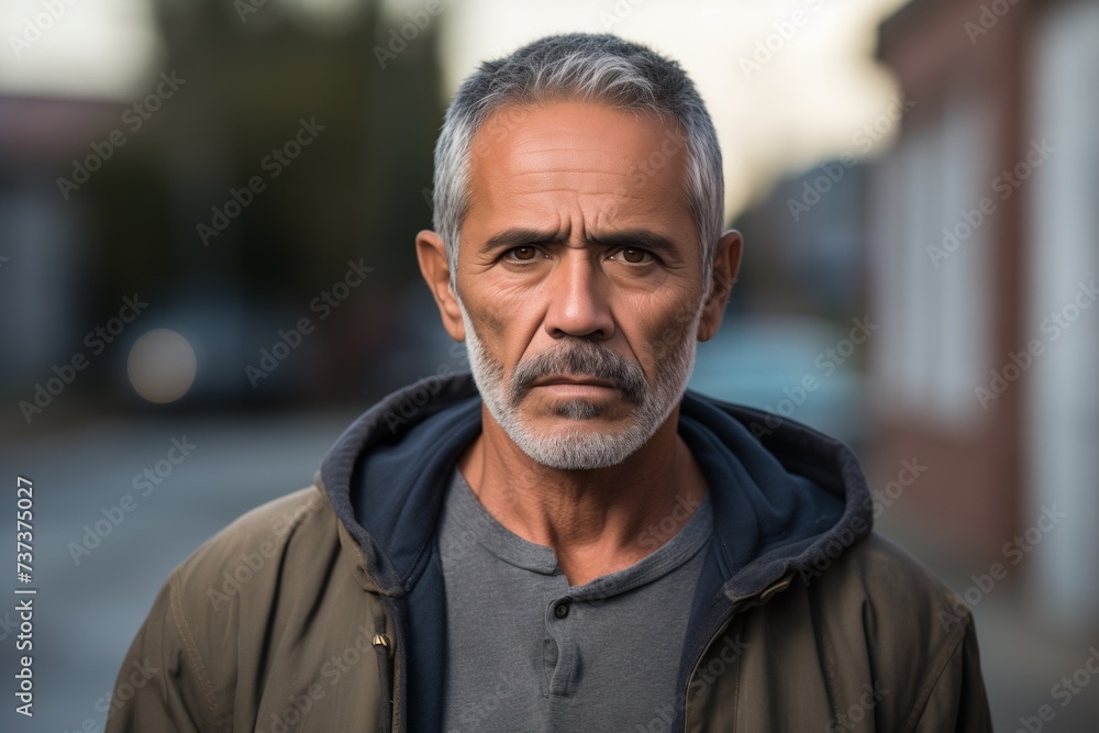 Mature Hispanic man sad serious face on street Mature Hispanic man sad serious face on street